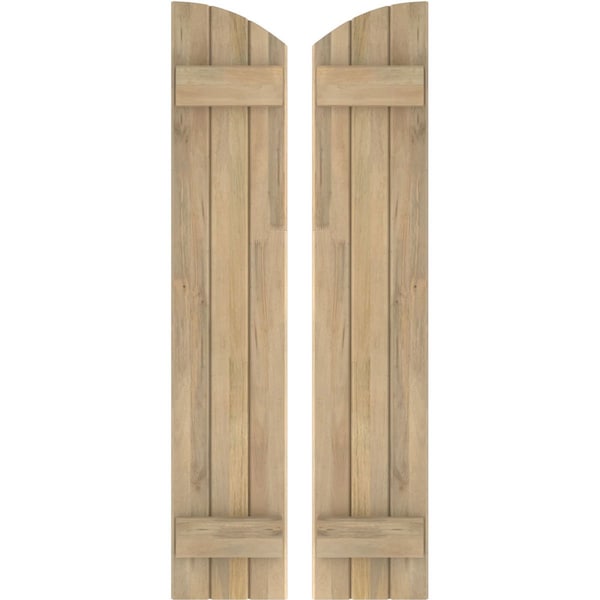 Ekena Millwork Americraft 3-Board (2 Batten) Wood Joined Board-n-Batten Shutters w/Ellipt Top, ARW101BE311X77UNH, PR ARW101BE311X77UNH - main